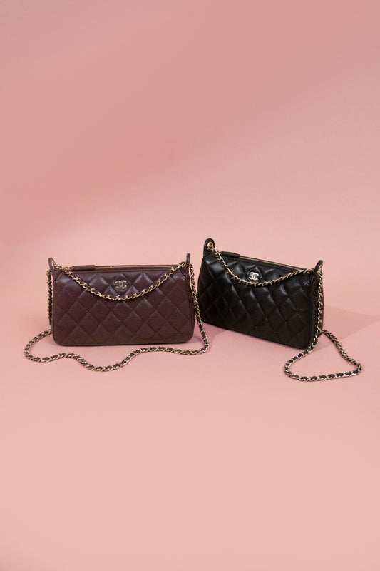 Chanel Black & Red Pouch Grained Shiny Calfskin & Gold-Tone Metal