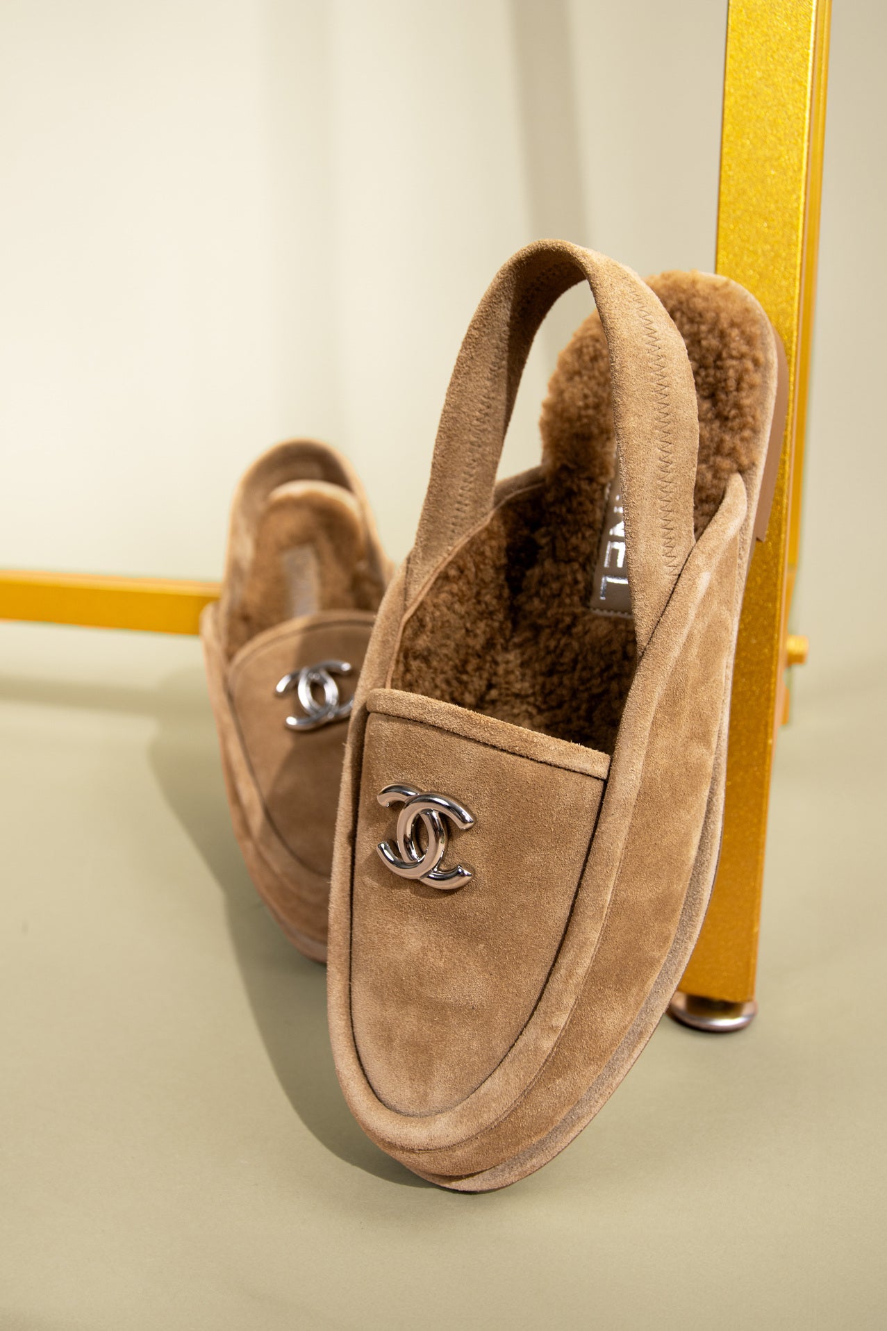 Chanel Suede/Shearling Beige Loafers