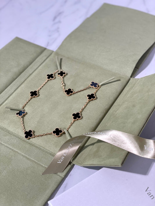 Van Cleef & Arpels 10 Motifs Black Onyx Necklace YG