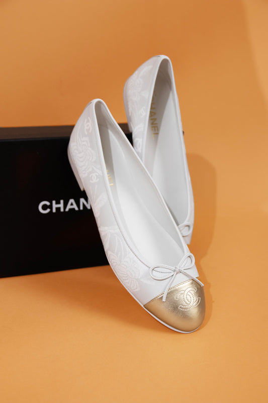 Chanel White Ballet Flats