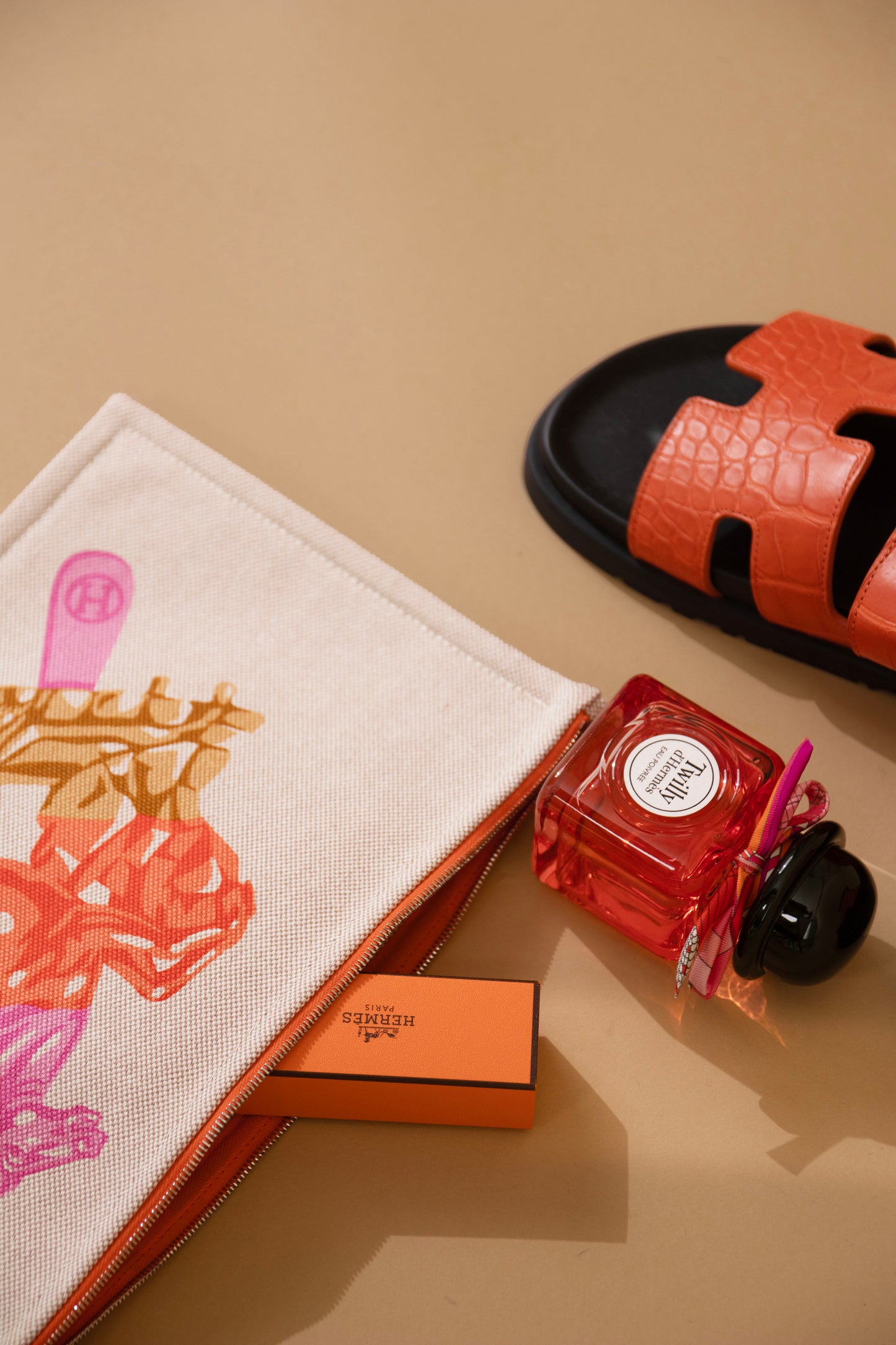 Hermès Chypre Sandals Matte Alligator in Orange Poppy & Succulent Sultan Case