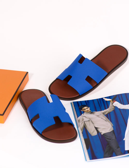Hermès Izmir Sandals Bleu Sanatorin/Brun Acajou