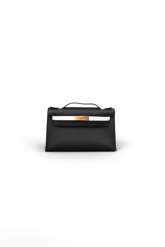 Hermes Kelly Pochette in Black/Nata with Gold Hardware