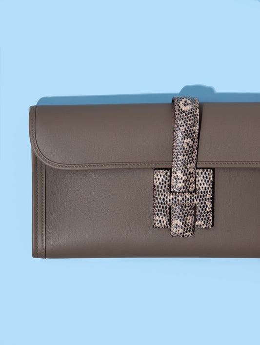 Hermès Jige Ombré Lizard Clutch in Etoupe