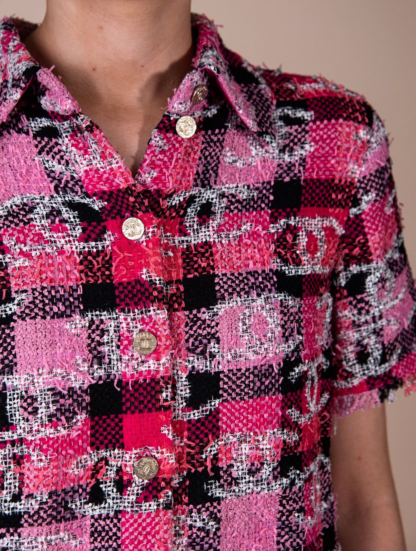 Chanel Tweed & Sequin Buttoned Top