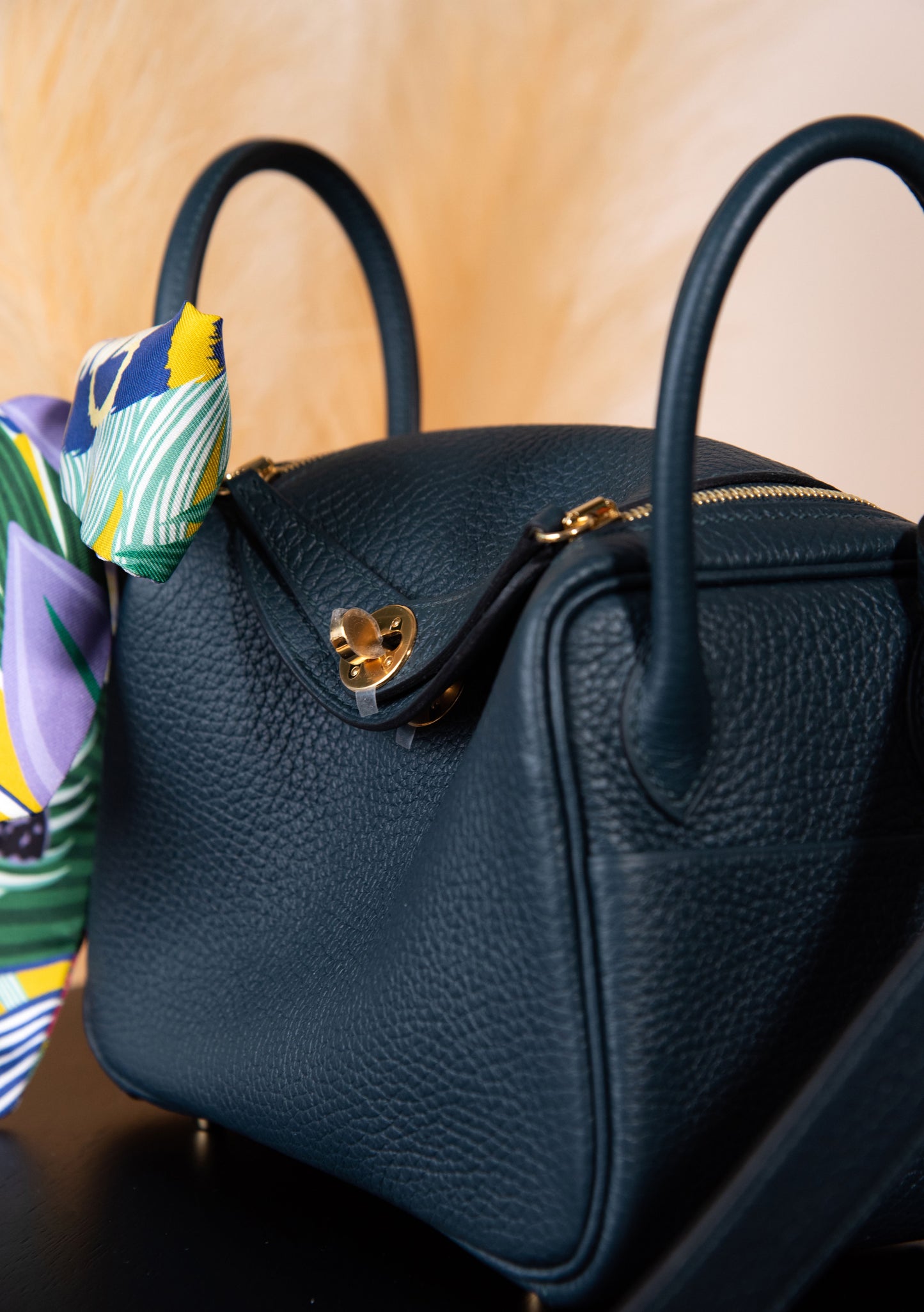 Hermès Mini Lindy in Vert Cypress GHW with Twilly