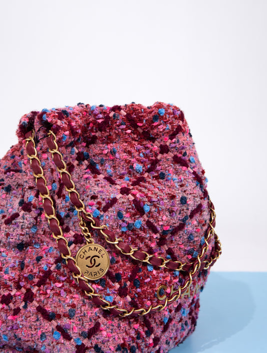 Chanel - Tweed Hobo Bag in Pink/Burgundy & Multicolor - Details
