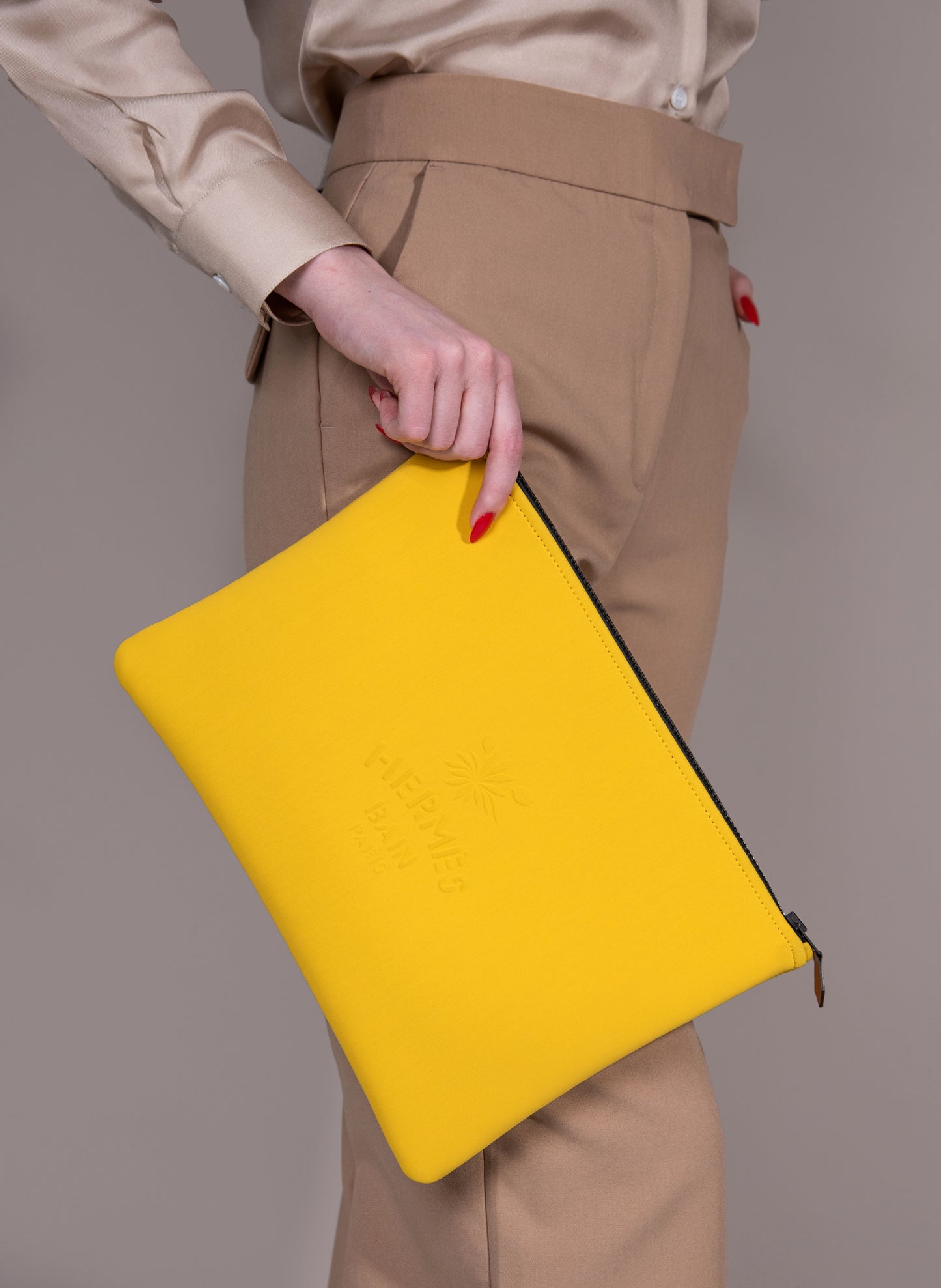 Hermès Yellow Bain Pouch with Dior Book Tote in Light Pink/White