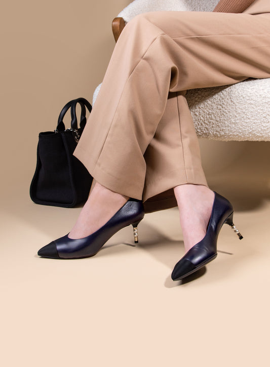 Chanel Navy Two Pearl Pumps