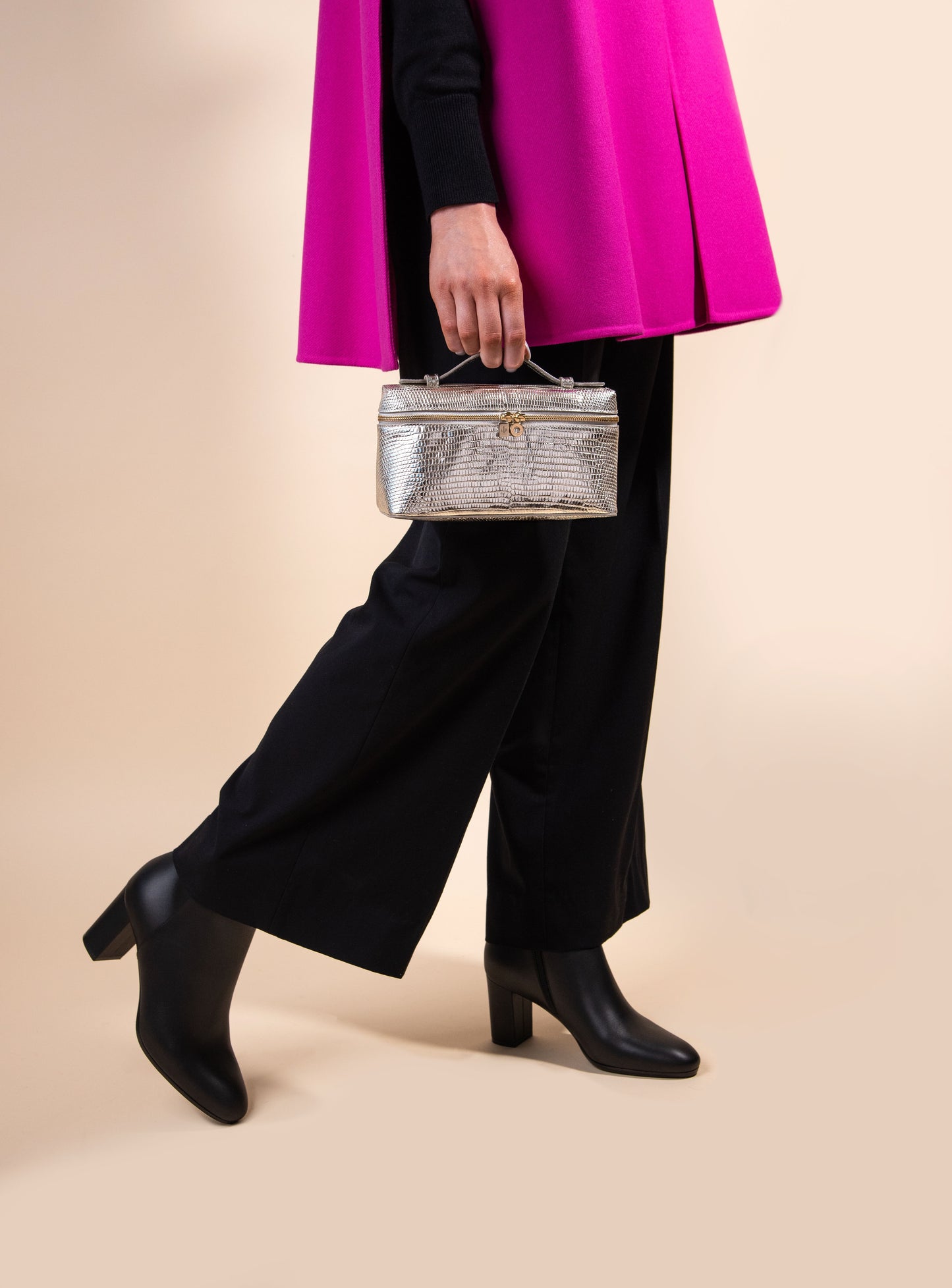 Valentino Pink Cape with Loro Piana L19 Metallic Lizard Pouch