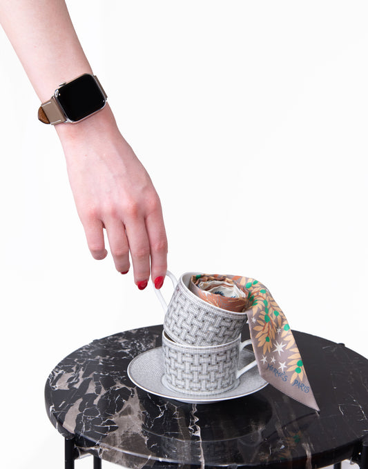 Hermès x Apple Watch Strap in Etoupe with Mosaique Grey/White Tea Set