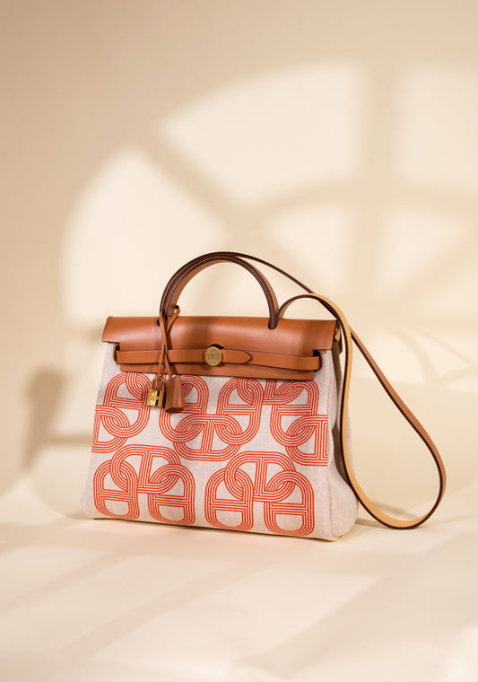 Hermès Herbag 31 in Orange Meccano/Fauve GHW