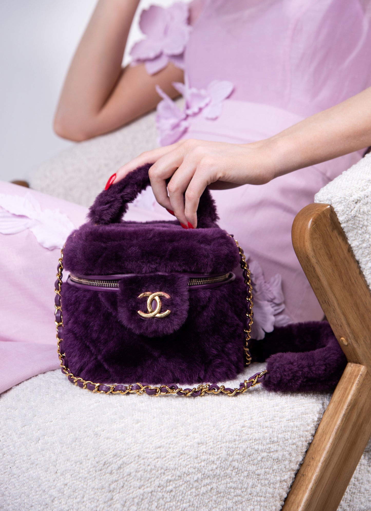 Chanel - Purple Fur Vanity Case Bag