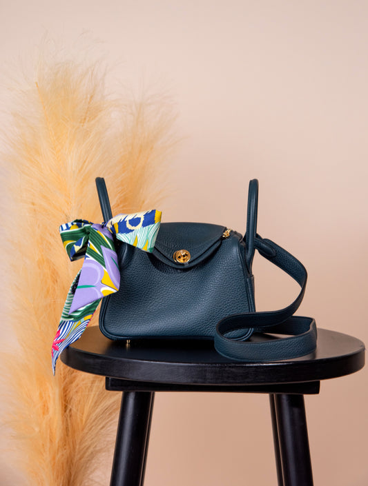 Hermès Mini Lindy in Vert Cypress GHW with Twilly