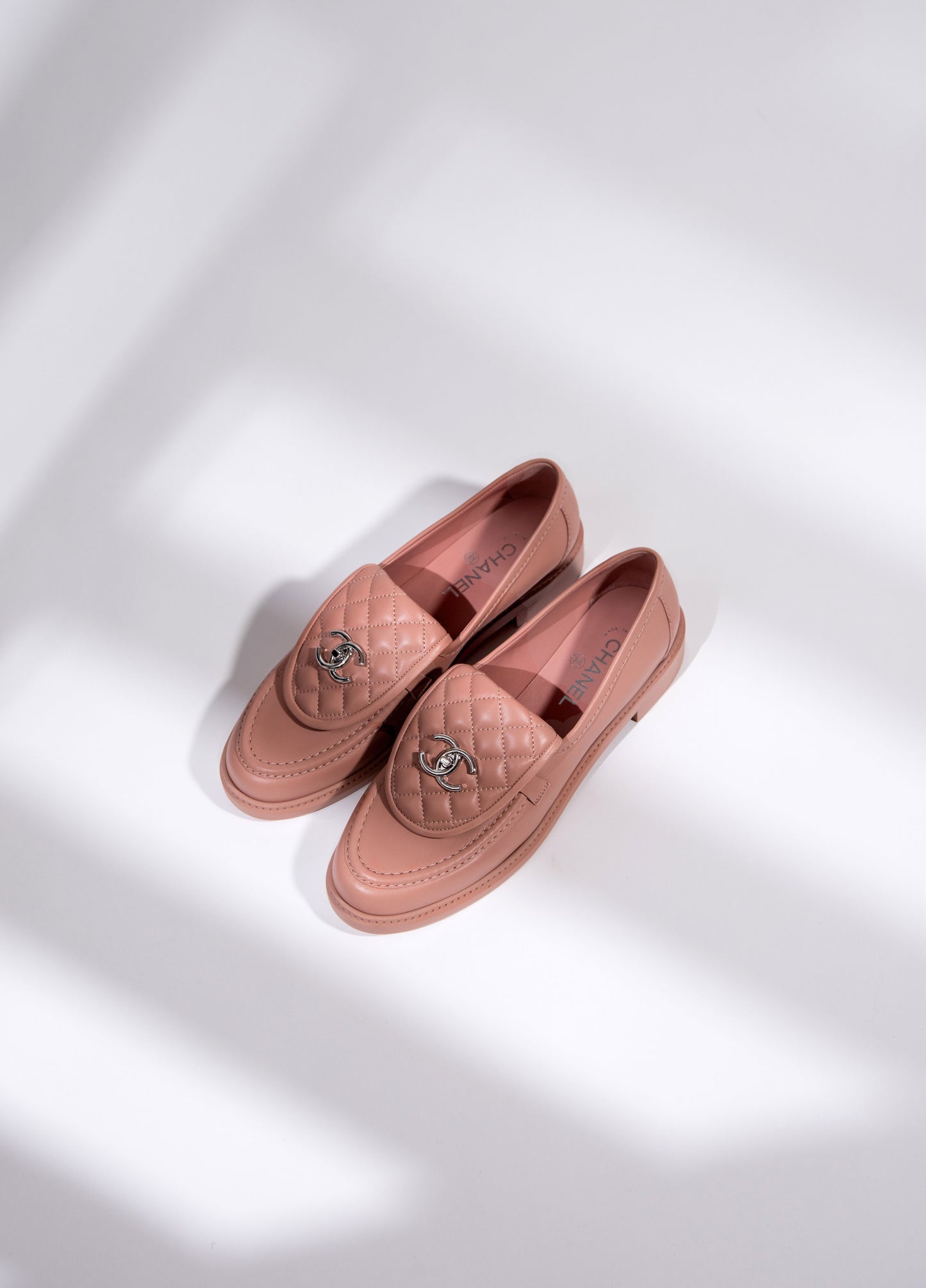 Chanel Lambskin Pink CC Loafers