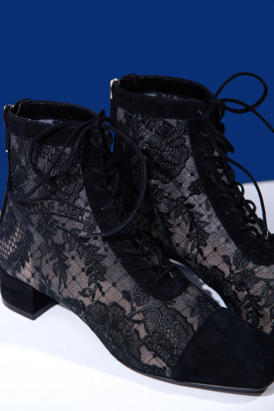 Dior Naughtily-D Roses Lace Black Low Boots
