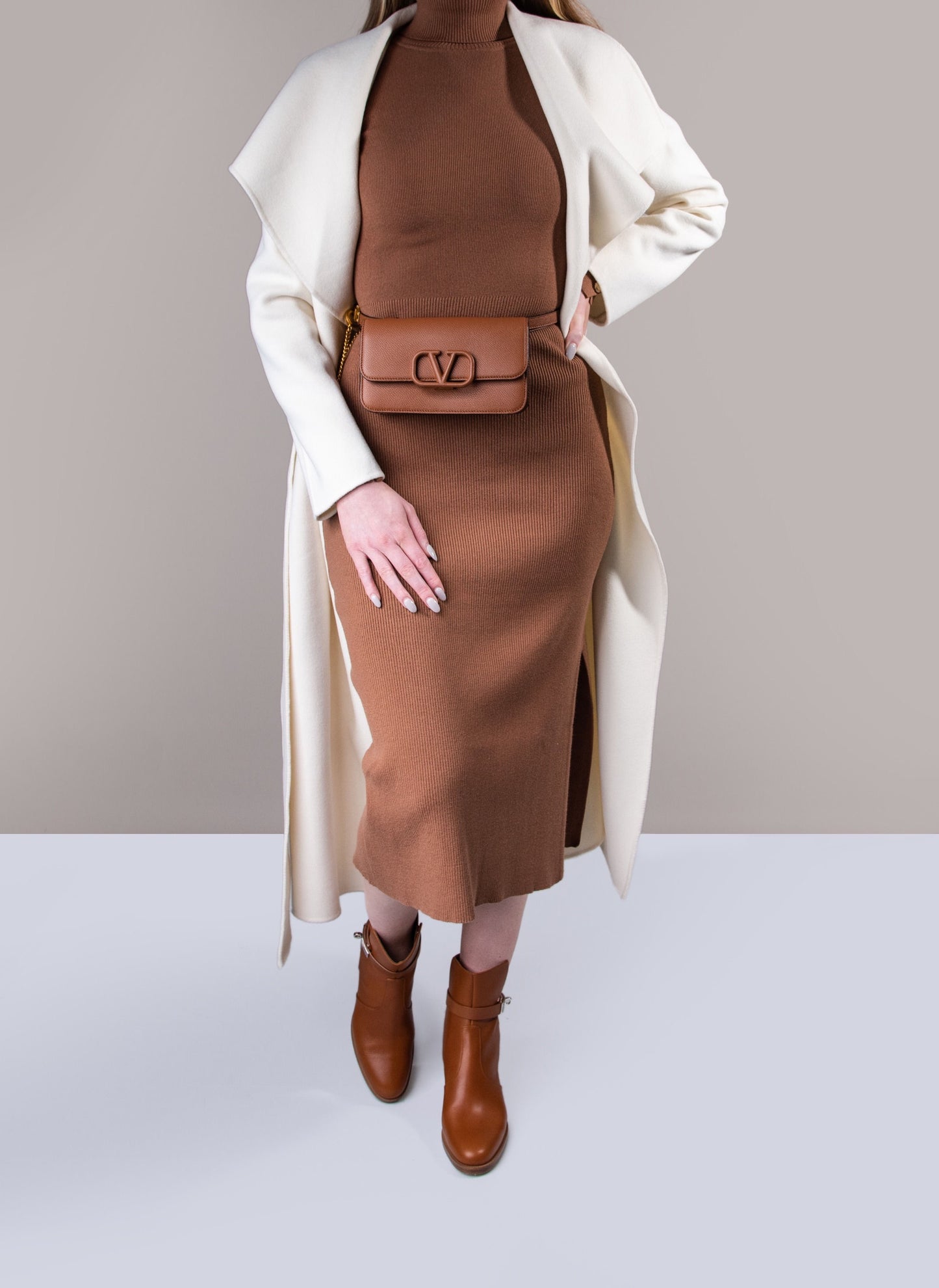 Valentino Garavani Gold Belt Bag with Hermès Frenchie 50 Ankle Boots in Gold