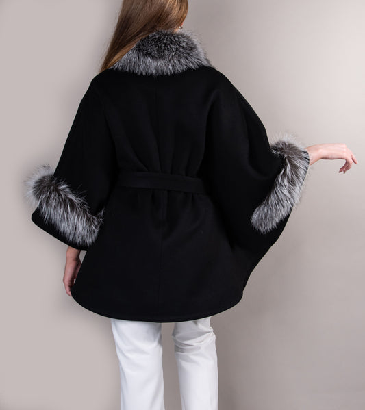 Cashmere Cape & Fox Fur in Black