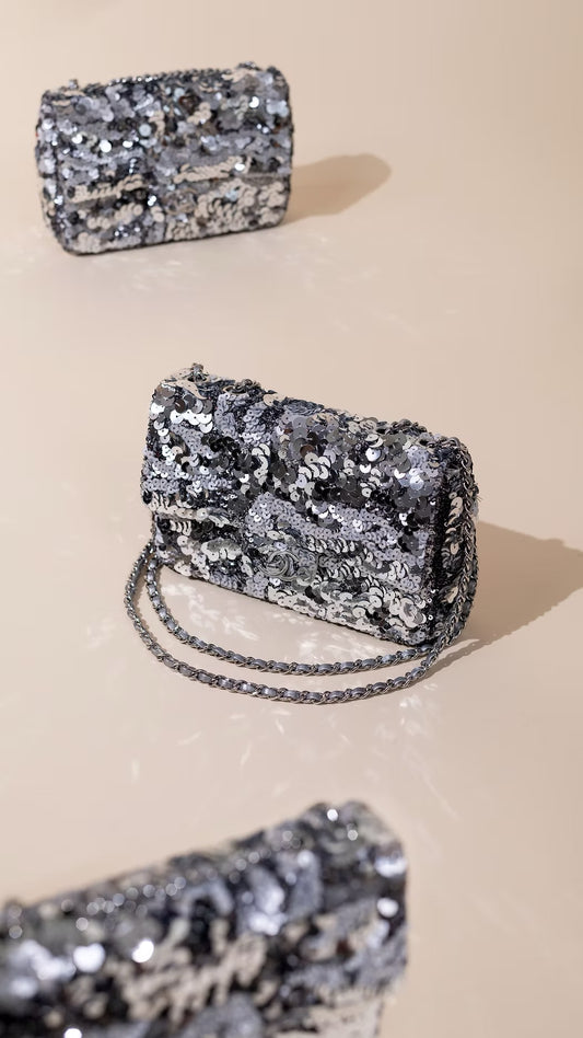 Chanel Silver Sequin Flap Bag