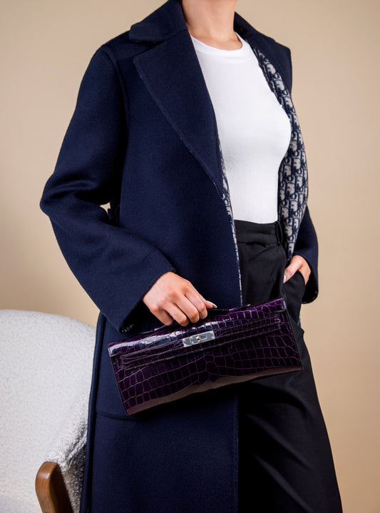 Hermès - Kelly Cut Shiny Crocodile in Amethyst PHW