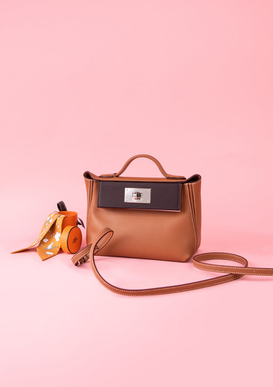 Hermès 24/24 in Gold/Rouge Sellier/Pale Mauve PHW