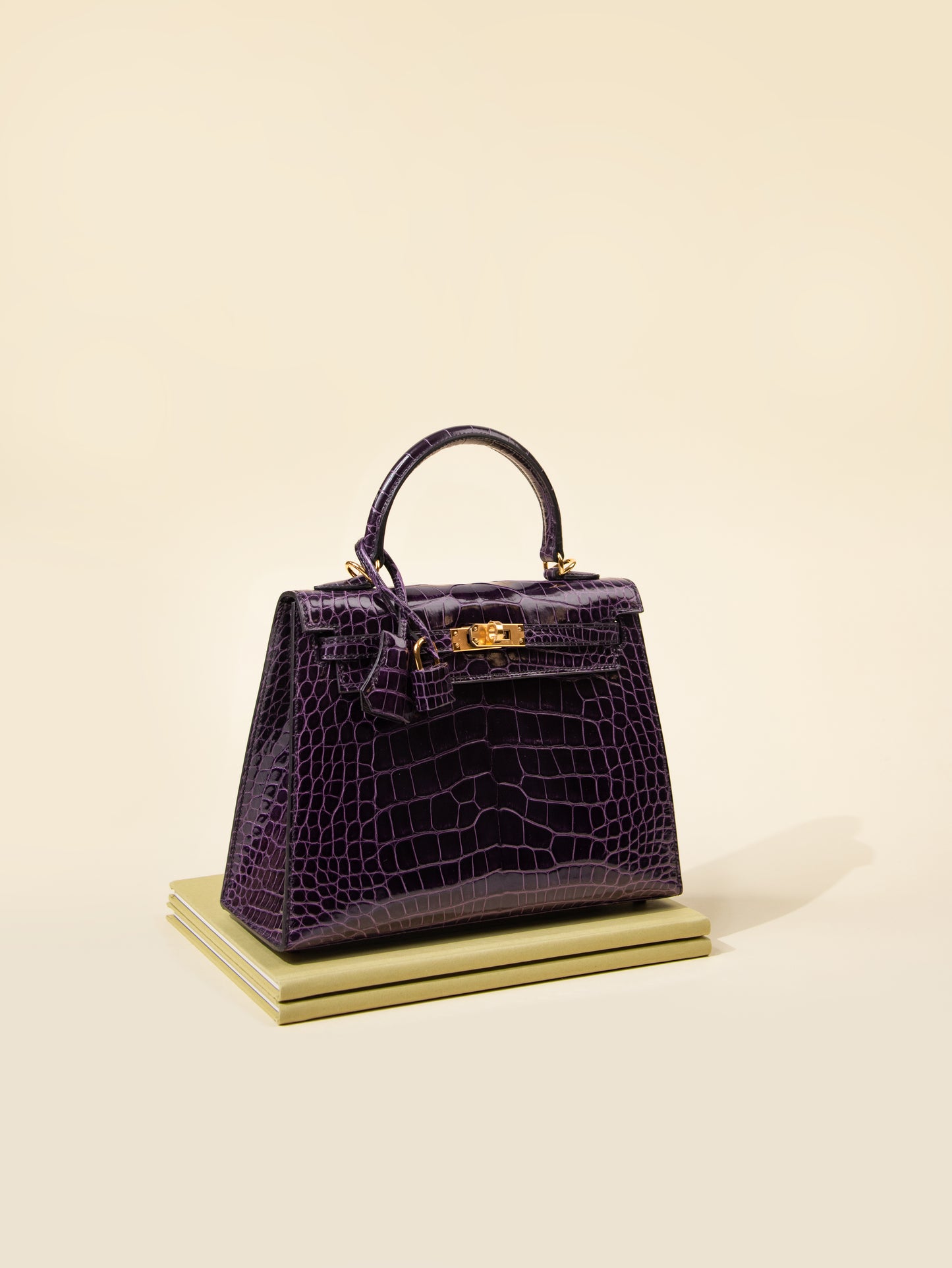 Hermès - Kelly 25 Sellier Smooth Mississippiensis Alligator Aubergine GHW