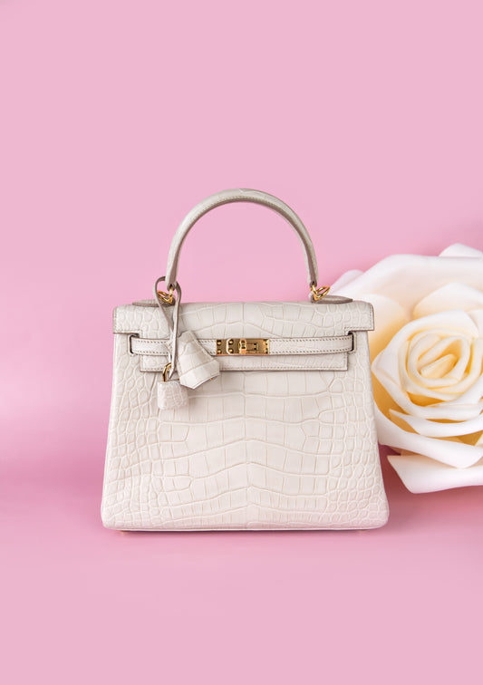 Hermès Kelly 25 Matte Crocodile Beton GHW