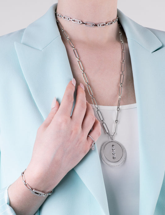 Messika White Gold Diamond Move Uno Multi Choker & Lucky Move Pendant with Move Uno Pave Drop Ring