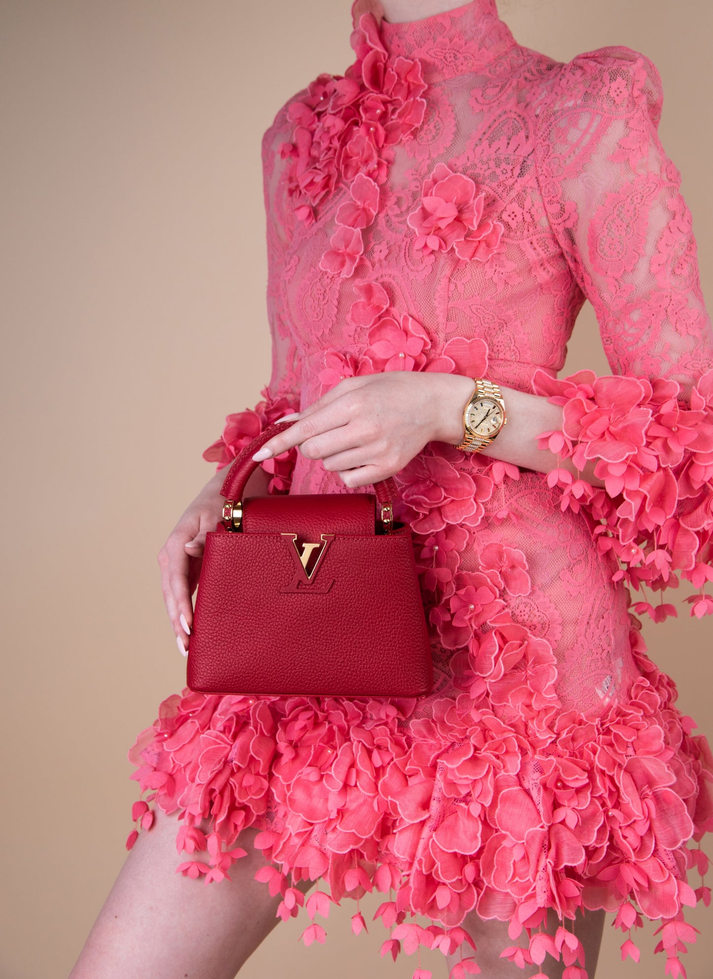 Zimmermann Lace Mini Dress in Guava