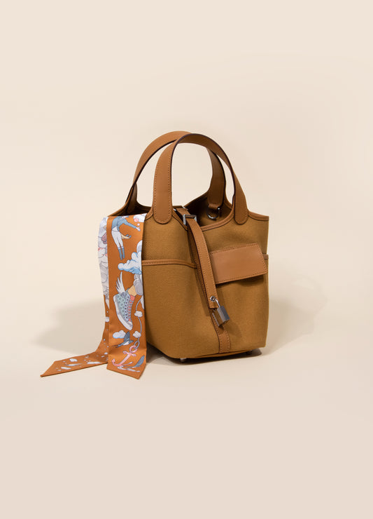 Hermès - Picotin 18 Sesame Swift & Toile Geoland Cargo PHW with Twilly