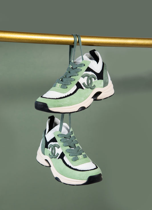 Chanel CC Sneakers in Green/Black/White