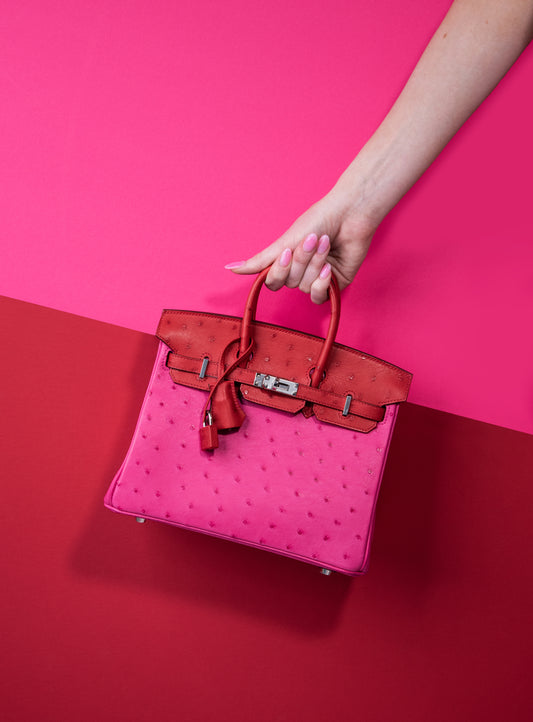 Hermès HSS Birkin 25 Touch Ostrich Rouge Vif/Rose Tyrein PHW