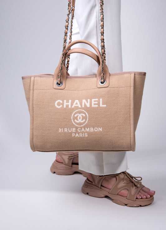 Chanel Deauville Small Beige Shopping Bag