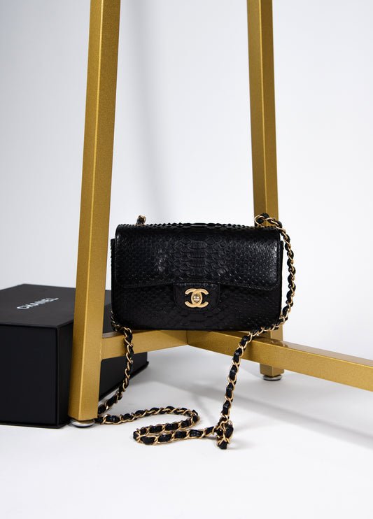 Chanel Black Python Flap Bag