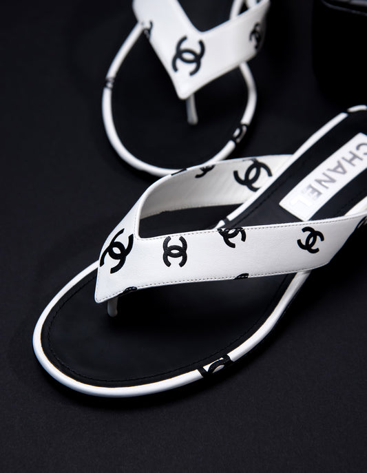 Chanel Black/White CC Logo Sandals