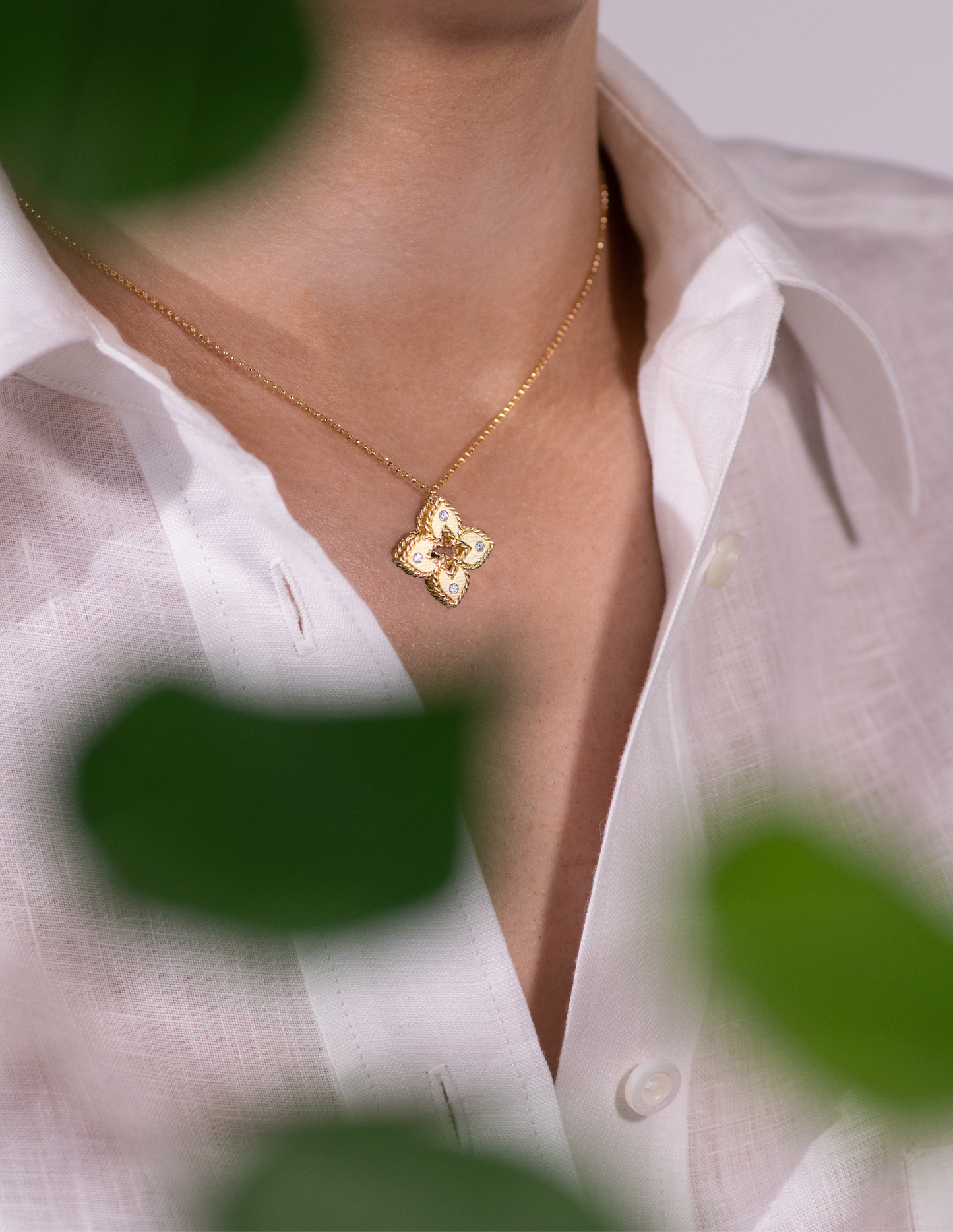 Roberto Coin Princess Flower Yellow Gold Satin Jewelry