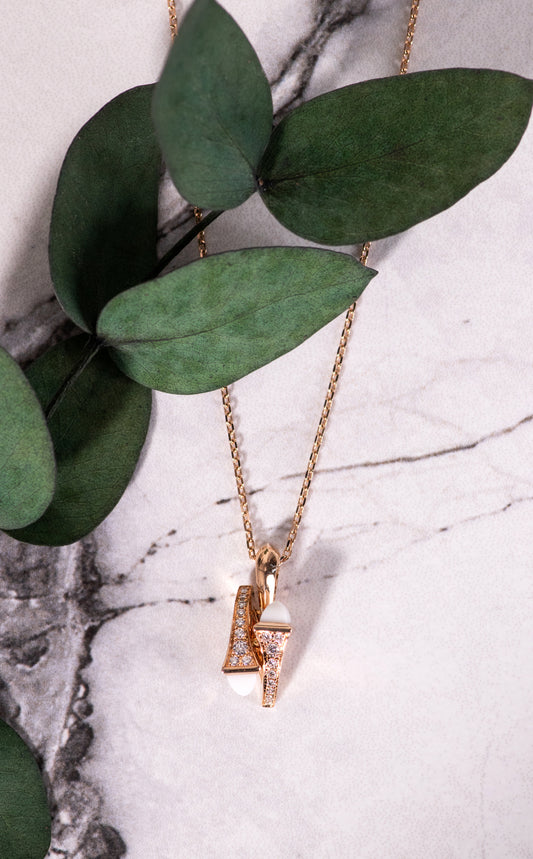 Marli Cleo Rose Gold Diamond Huggie Pendant in White Agate