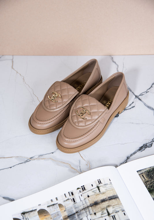 Chanel - Lambskin Beige CC Loafers