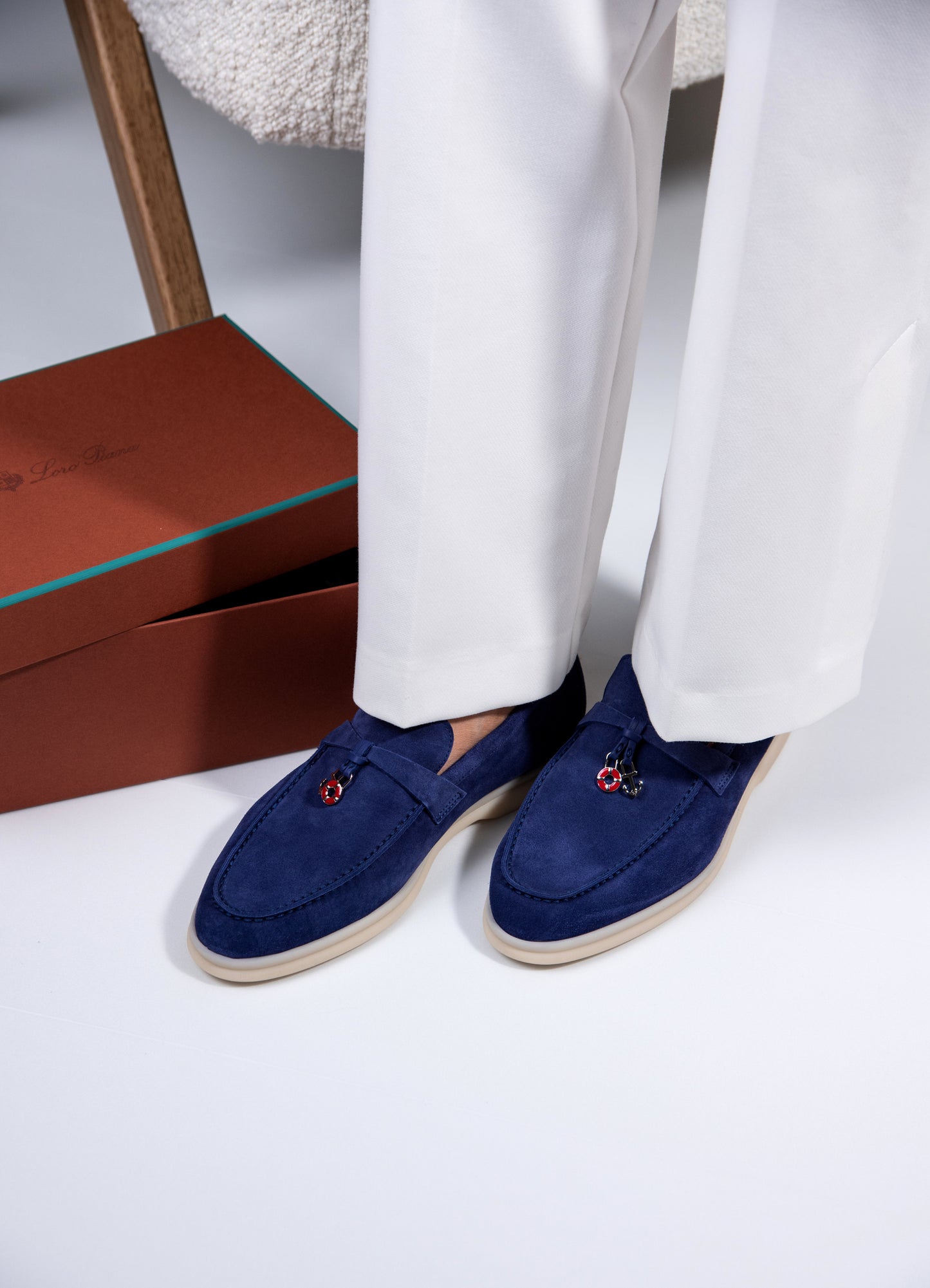 Loro Piana Nautical Charms Walk Babouche Loafers in Ceylon Float