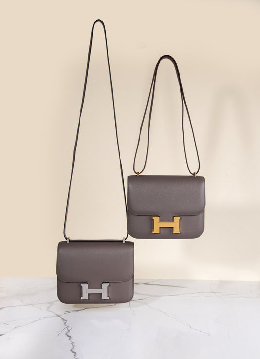 Hermès Mini Constance 18 Epsom in Etain GHW/PHW
