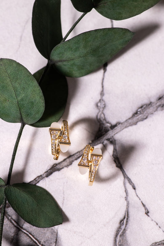 Marli Cleo Yellow Gold Earrings with Diamond Pave & Moonstone