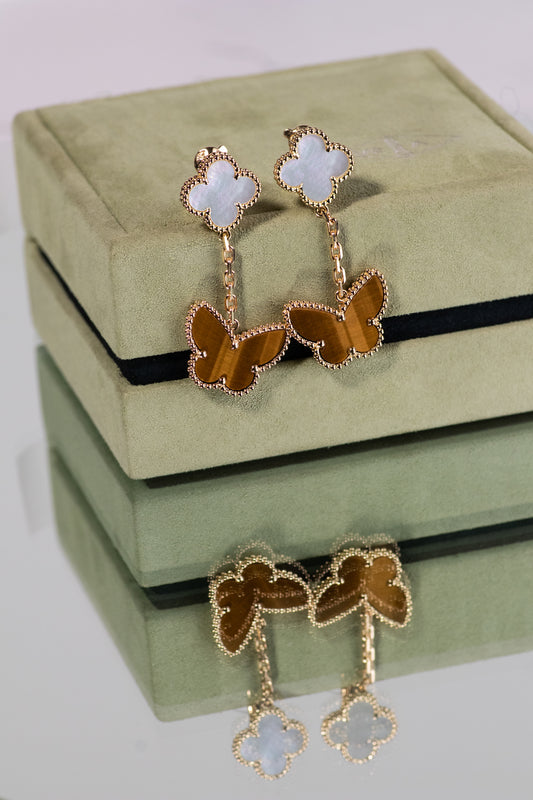 Van Cleef & Arpels Lucky Alhambra Mother-of-Pearl Tiger Eye Butterfly Earrings