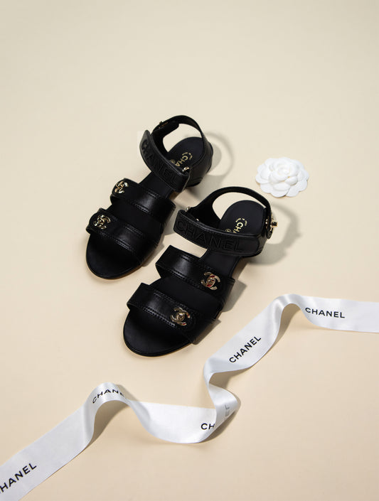 Chanel CC Lock Black Sandals