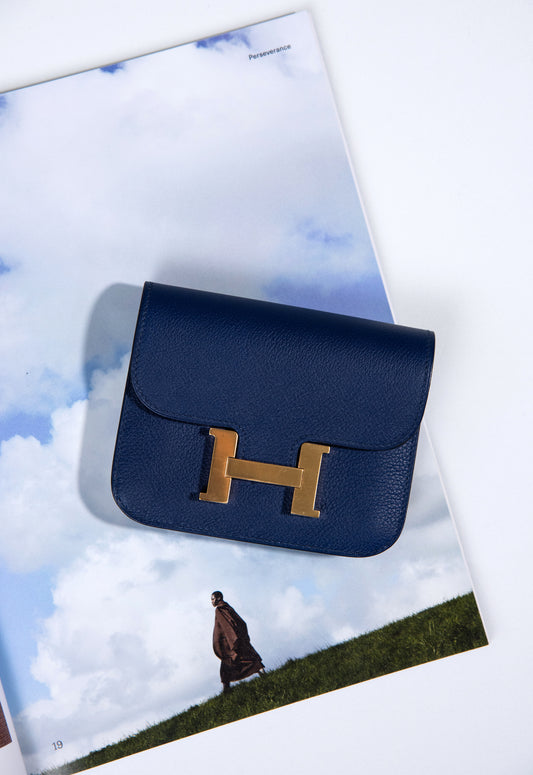 Hermès Constance Wallet in Navy Blue GHW