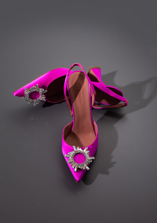 Amina Muaddi Satin Fuchsia Begum Slingbacks