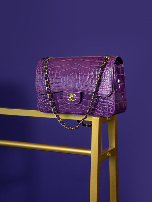 Chanel Jumbo Crocodile Flap Bag in Purple