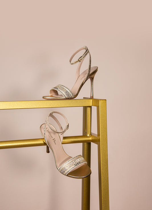 Dior Dway Heeled Sandal in Gold Tone