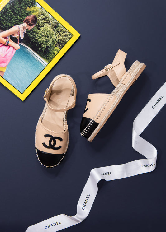 Chanel CC Beige/Black Espadrilles
