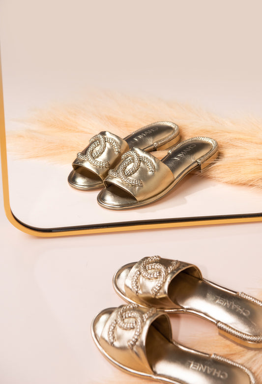 Chanel Metallic Gold CC Flats