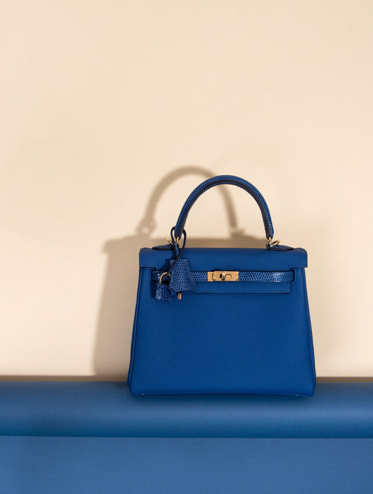 Hermès Kelly 25 Blue Touch Liazrd Togo GHW